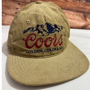 COORS BEER Logo Golden Colorado Mountains Beige Corduroy Snapback